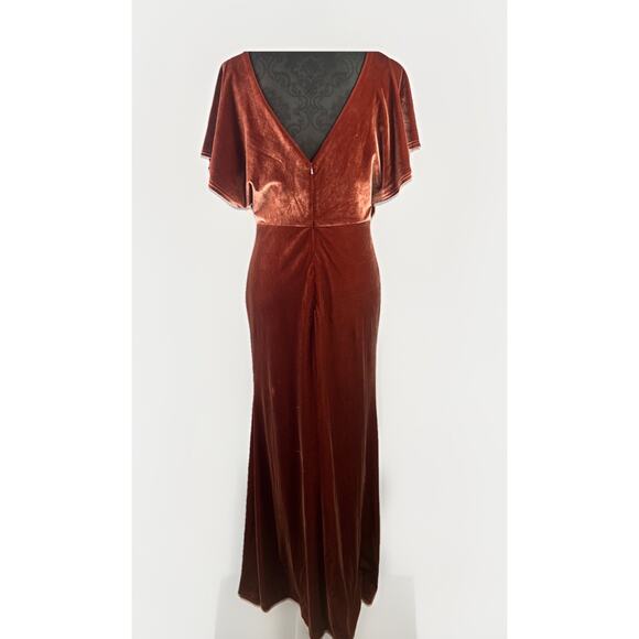 Revelry Gwen Velvet Long Maxi Dress Sz 8 Terracotta Formal Gown Bridesmaid Lined - Picture 5 of 8